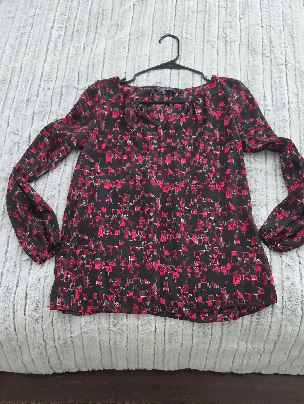 Thakoon Black Blouse with Pink Geometric Print